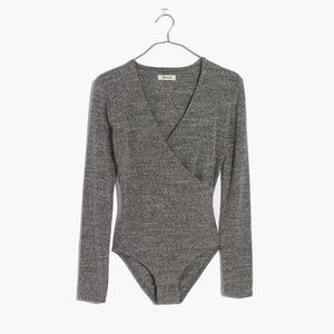 NWT Madewell Cozy Gray Wrap Bodysuit Size Small